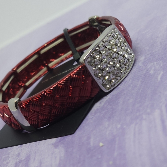 Sapphire Red & Silver Tone Rhinestone Bracelet - Picture 2 of 7